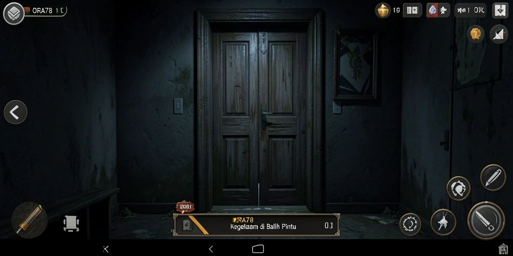 Tangkapan layar gameplay ORA78 menampilkan suasana horor yang menakutkan.