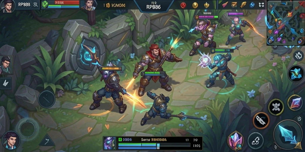 Screenshot gameplay <strong>RP886</strong> yang menunjukkan aksi pertempuran seru di arena.
