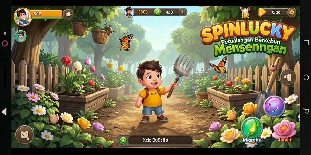 Tampilan gameplay SPINLUCKY yang menarik dengan kebun subur.
