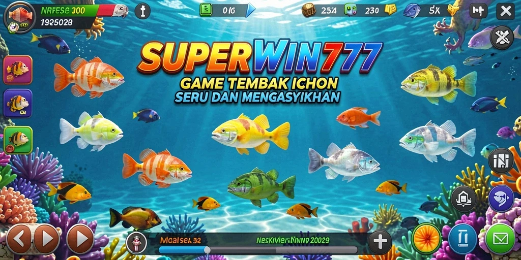 Screenshot gameplay SUPERWIN777 yang menampilkan aksi menembak ikan.